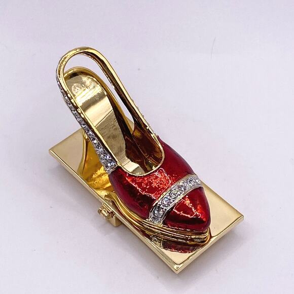 Red Shoe Vanity Rhinestones Jeweled Trinket Box - Picture 4 of 6